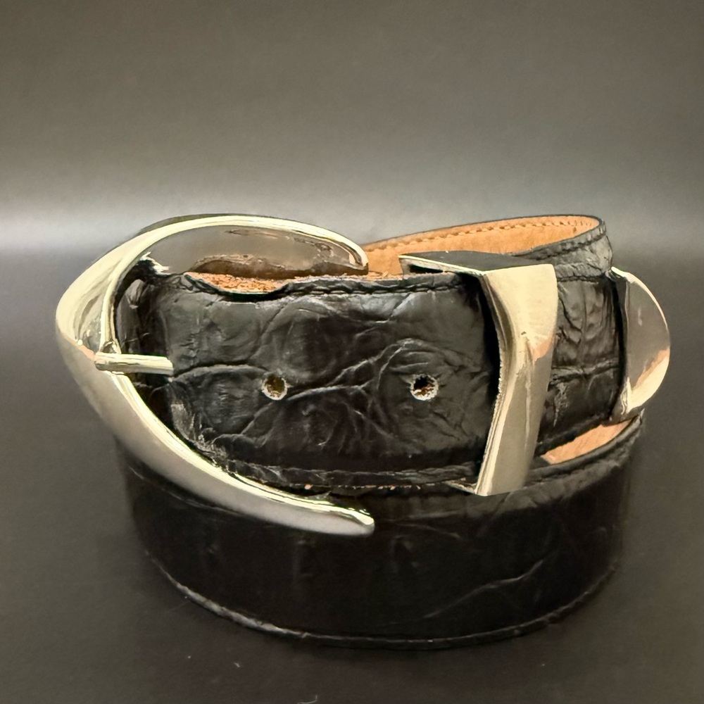 Vintage CHRISTIAN DIOR Black Leather Silver Buckle Western Belt Women’s Size S/M